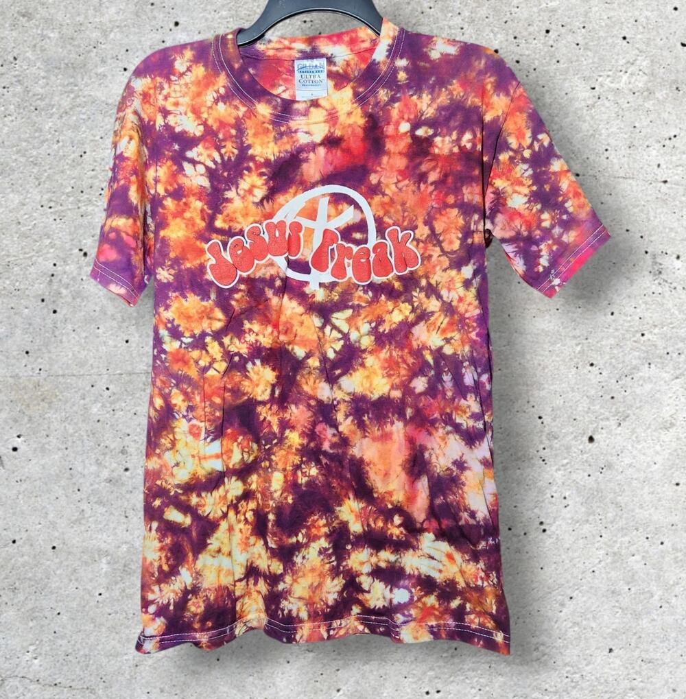 Vintage Y2k Christian Shirt Mens S Orange / Red Tie Dye Jesus Freak SonTeez
